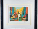 an image of a picture of a painting of people in a city