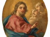 an image of a painting of a man holding a child
