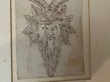 a drawing of a goat with horns on it ' s head