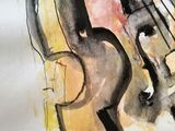 a picture of a painting of a man playing the cello
