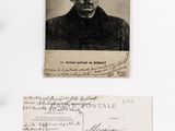 an old photo of a man with a mustache and a postcard