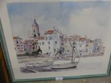 a picture of a painting of a boat in the water