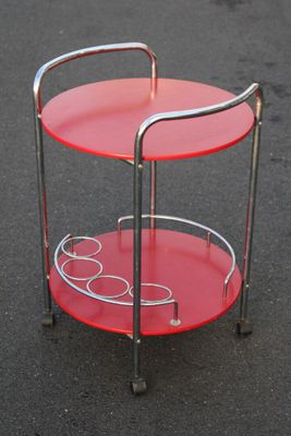 Petite desserte à roulettes à deux plateaux en bois peint rouge - Photo 1