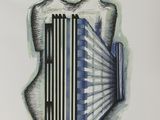 drawing of two men playing an accordion in front of a white background