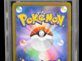 the pokemon card is in a clear plastic holder on a black background