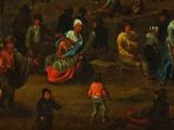 an oil painting of a group of people gathered around a man