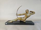 bronze statue of a man with a bow and arrow on a black base