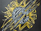 peinture représentant un motif jaune et noir sur fond noir