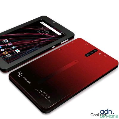 deux smartphones rouges et noirs posés côte à côte sur une surface blanche