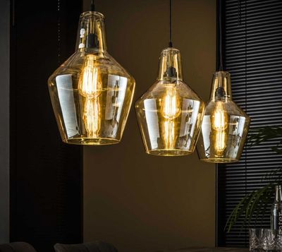 Suspension 3 lampes en verre et métal argent vieilli , dimen… - Photo 1