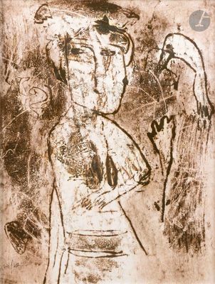 une image représentant le dessin d'une femme avec un oiseau sur l'épaule