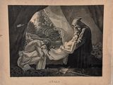 un vieux dessin en noir et blanc représentant une femme allongée sur la poitrine d'un homme