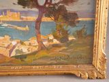 a picture of a painting of a tree by the water