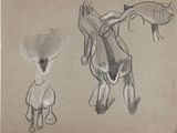 drawing of a horse and a dog standing next to each other on a piece of paper