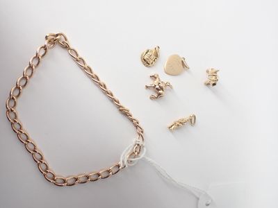 Bracelet en or 14 K et 4 breloques en or 14 K, poids 18 gr (bélières à - Photo 1