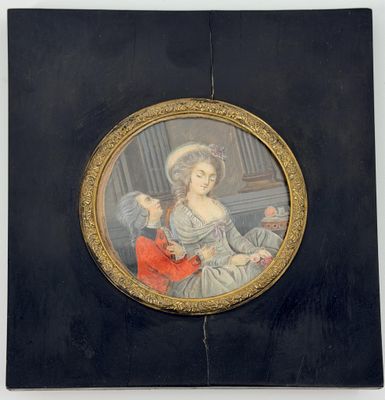 tableau représentant une femme en robe bleue et un homme en robe rouge
