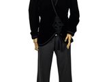 a male mannequin dressed in a black suit and tie