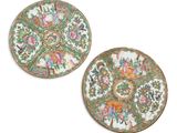 pair of chinese famille plates with birds and flowers