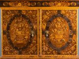 a large wooden cabinet with two doors on it