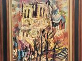 a painting of a building with a clock tower in the background