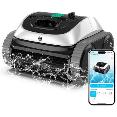 une photo d'un robot nettoyeur de piscine à côté d'un iPhone