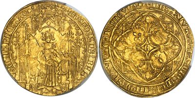 une pièce d'or sur laquelle sont représentés un homme et une femme