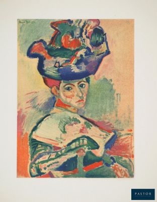une image d'une peinture représentant une femme avec un chapeau sur la tête