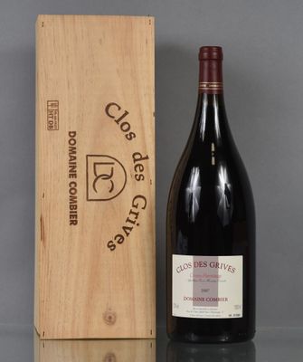 the bottle of wine is sitting next to the wooden box
