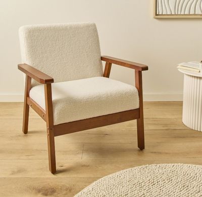 Fauteuil vintage SHERPA, en tissu bouclette blanc - 64 x 67 …