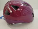 the helmet is purple and has a white stripe on the side