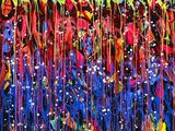 abstract painting of colorful stream of paint on a black background