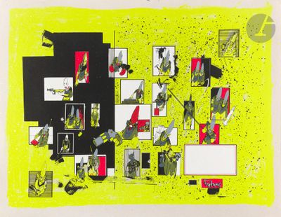 an image of a yellow and black painting with black and white squares