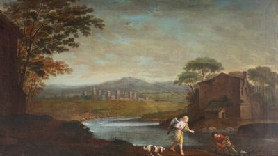 ECOLE DU XVIIIE L'ange Raphaël, Tobie, son chien et le poiss…