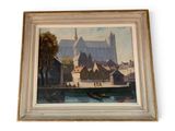 an image of a painting of a city with a boat in the foreground