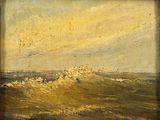 une image représentant un tableau d'une vaste étendue d'eau près d'une rive