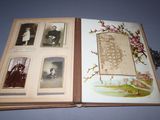 an open book with pictures of people on it