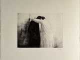 an image of a black and white drawing of two women hugging