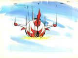 an image of a drawing of a red and white plane in the sky