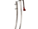 two swords with red tassels on a white background
