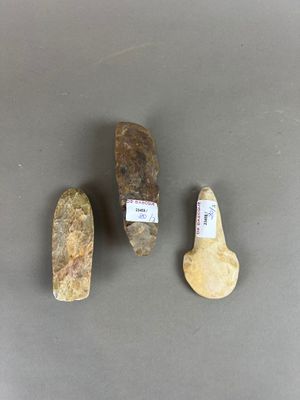 trois types de roches différents posés sur une table, accompagnés d'étiquettes