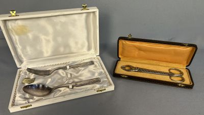 a silverware set in a case with a spoon and fork