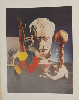 a picture of a painting of a man holding a basketball and a ball