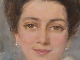 portrait of a woman in a white dress with a white collared shirt