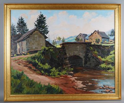a painting on the wall of a house by the water