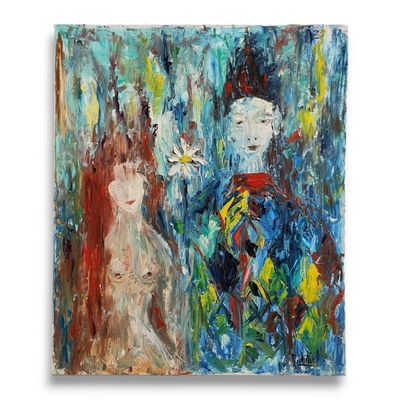 Nicole AMIEL (XXème) Le couple Huile sur toile signée en bas…