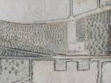 un vieux dessin représentant le plan d'une ferme dans un champ