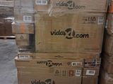 several boxes stacked on top of each other in a warehouse