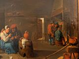 a picture of a painting of a man and a woman in a kitchen