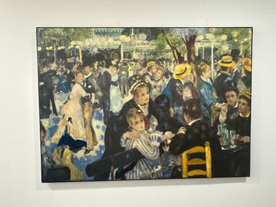 une peinture représentant un groupe de personnes assises à une table