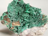 macro shot of a green mineral on a rock on a white background